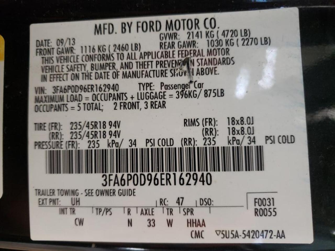 Photo 10 from auction – 2014 FORD FUSION TIT with VIN 3FA6P0D96ER162940