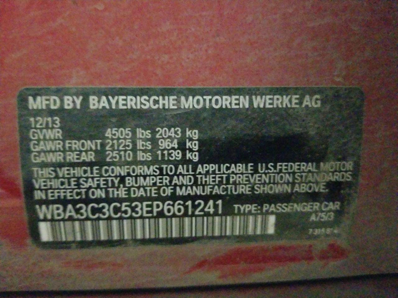 Photo 10 from auction – 2014 BMW 320 I XDRI with VIN WBA3C3C53EP661241