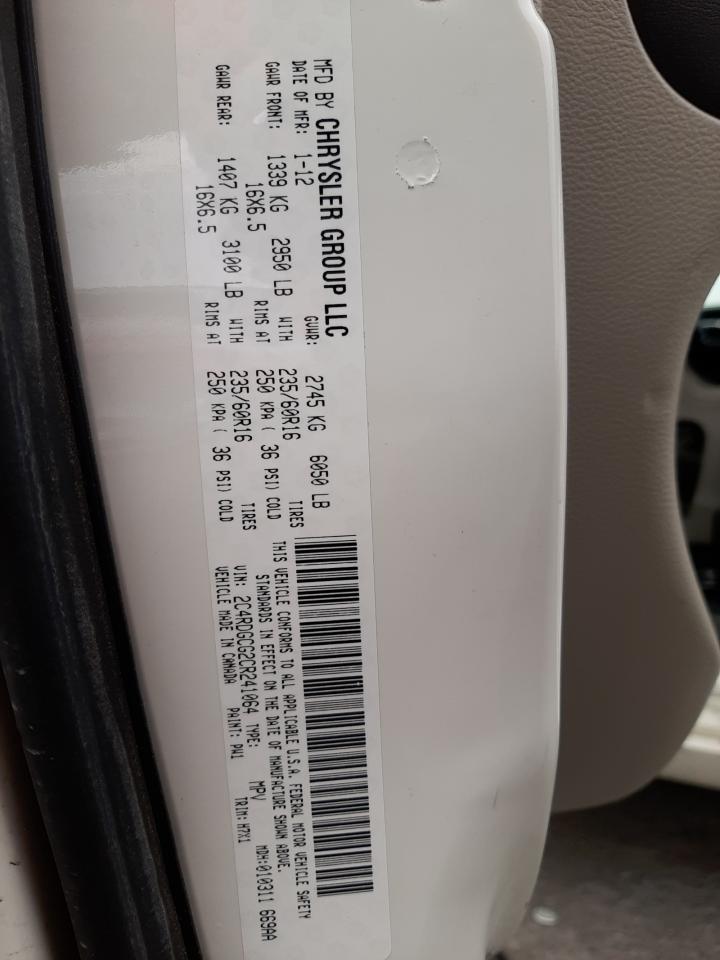 Photo 10 from auction – 2012 DODGE GRAND CARA with VIN 2C4RDGCG2CR241064