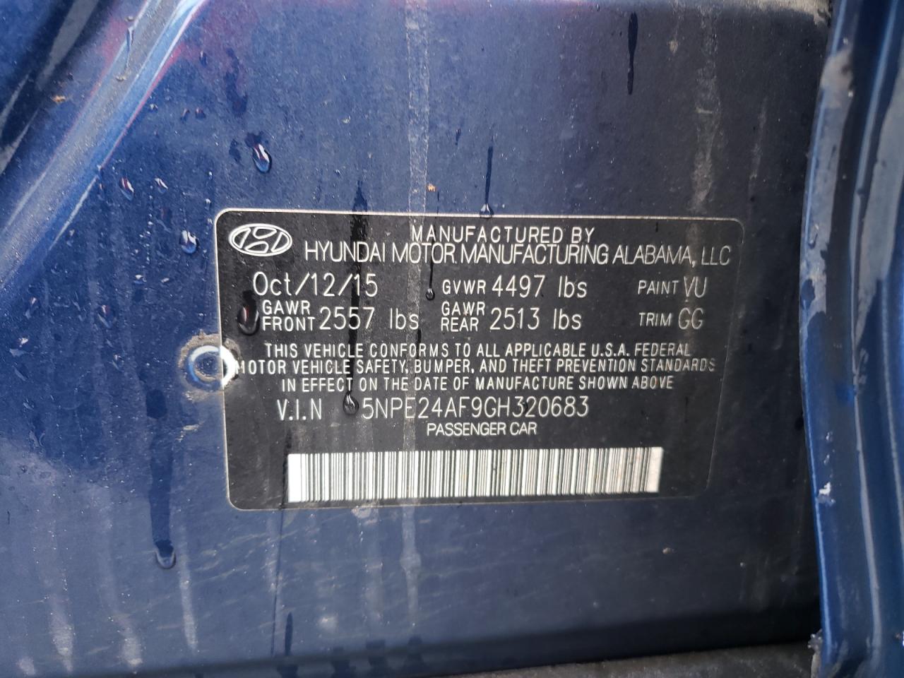 Photo 10 from auction – 2016 HYUNDAI SONATA SE with VIN 5NPE24AF9GH320683