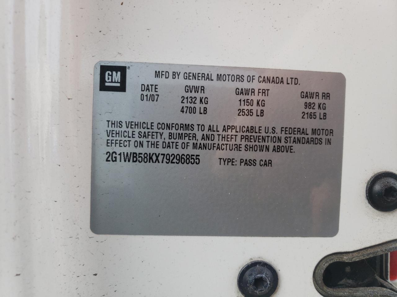 Photo 10 from auction – 2007 CHEVROLET IMPALA LS with VIN 2G1WB58KX79296855