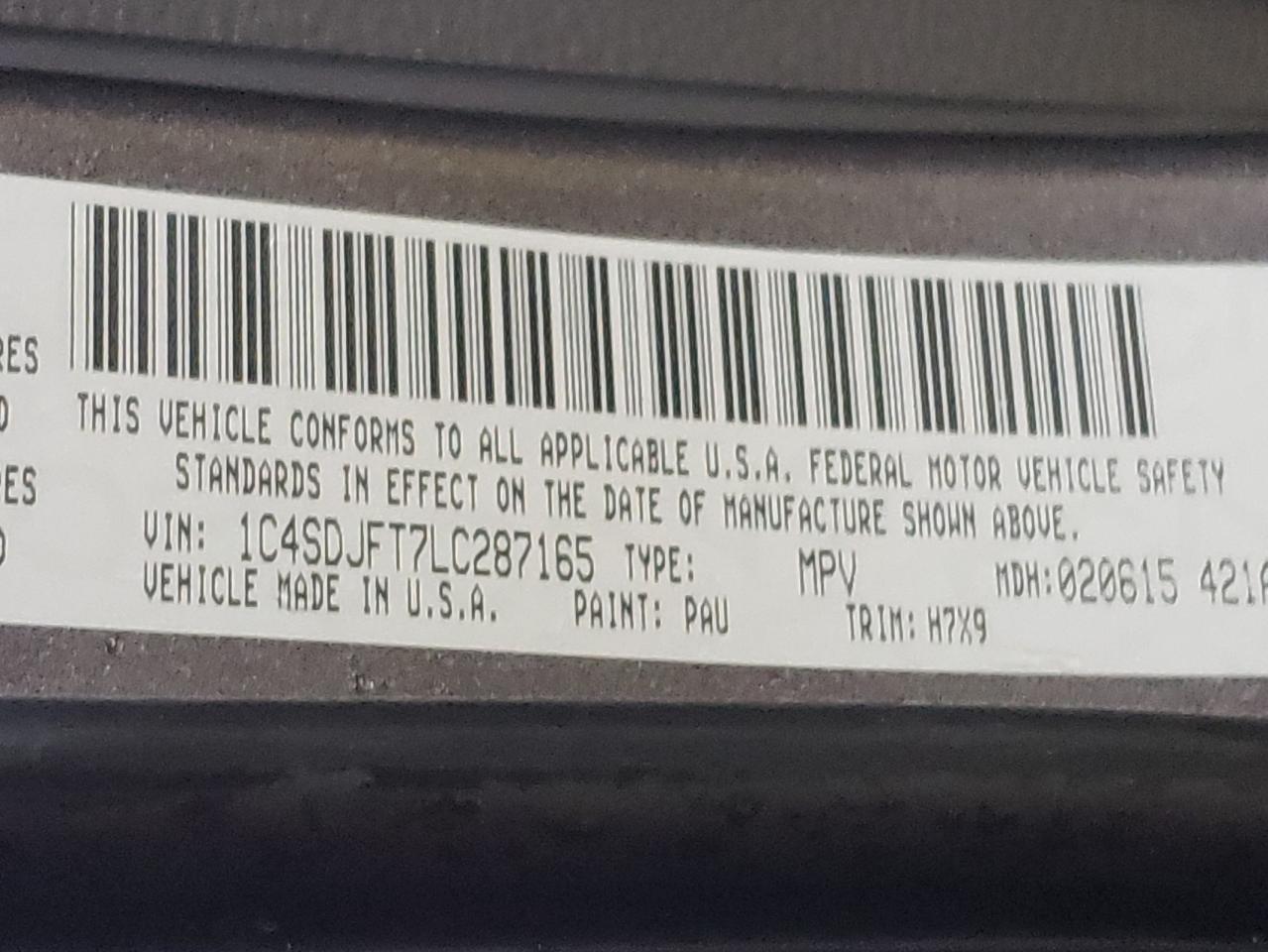 Photo 10 from auction – 2020 DODGE DURANGO SS with VIN 1C4SDJFT7LC287165