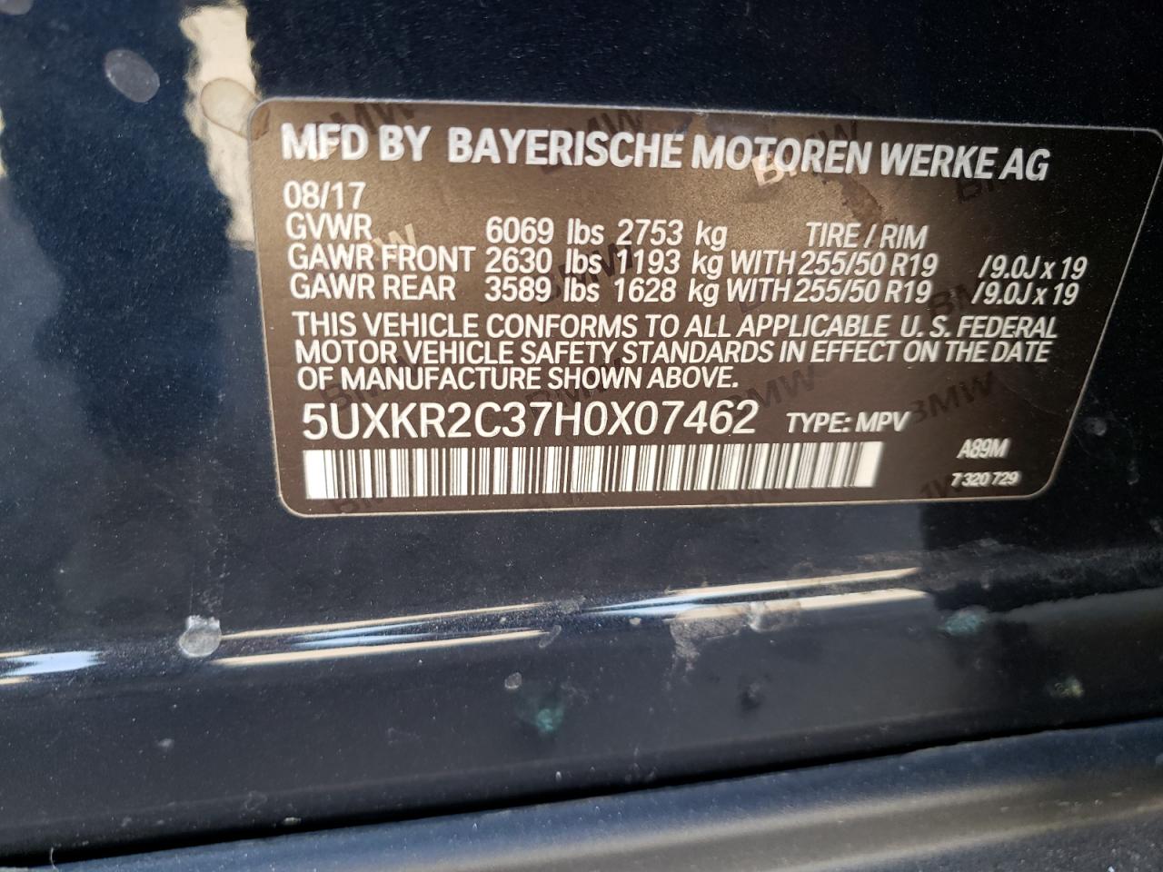 Photo 10 from auction – 2017 BMW X5 SDRIVE3 with VIN 5UXKR2C37H0X07462