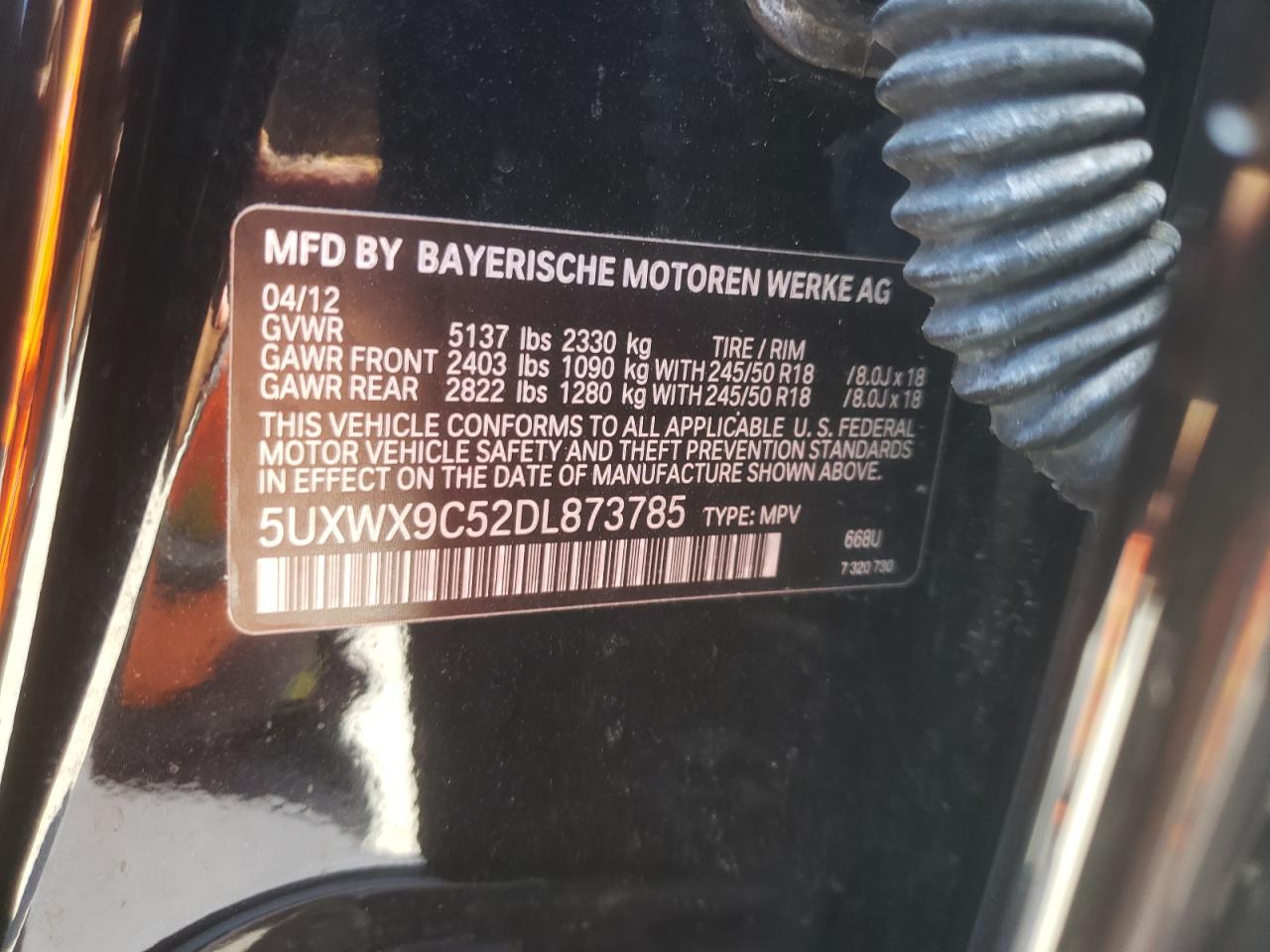 Photo 10 from auction – 2013 BMW X3 XDRIVE2 with VIN 5UXWX9C52DL873785