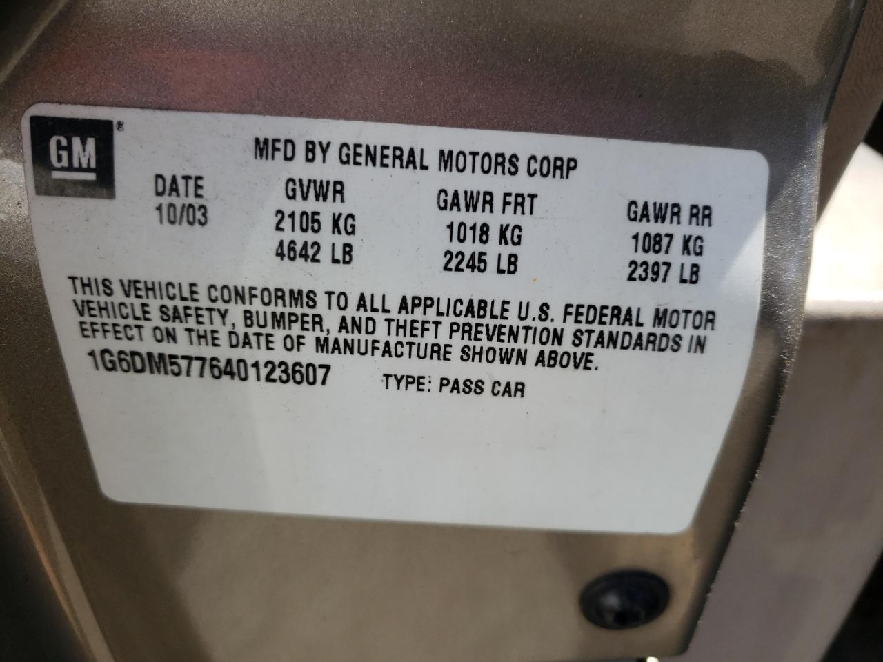 Photo 10 from auction – 2004 CADILLAC CTS with VIN 1G6DM577640123607