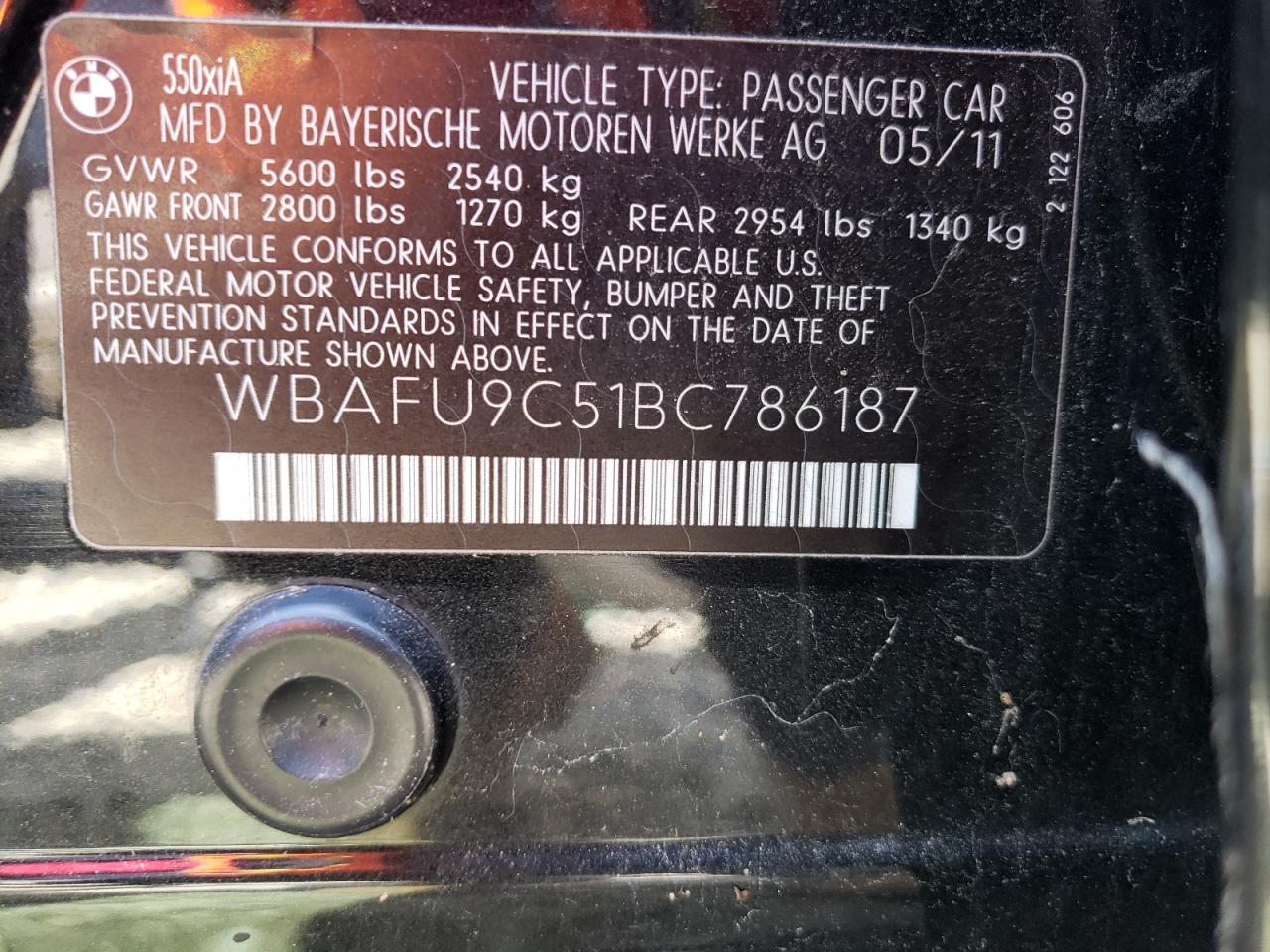 Foto 10 de la subasta – 2011 BMW 550 XI con VIN WBAFU9C51BC786187