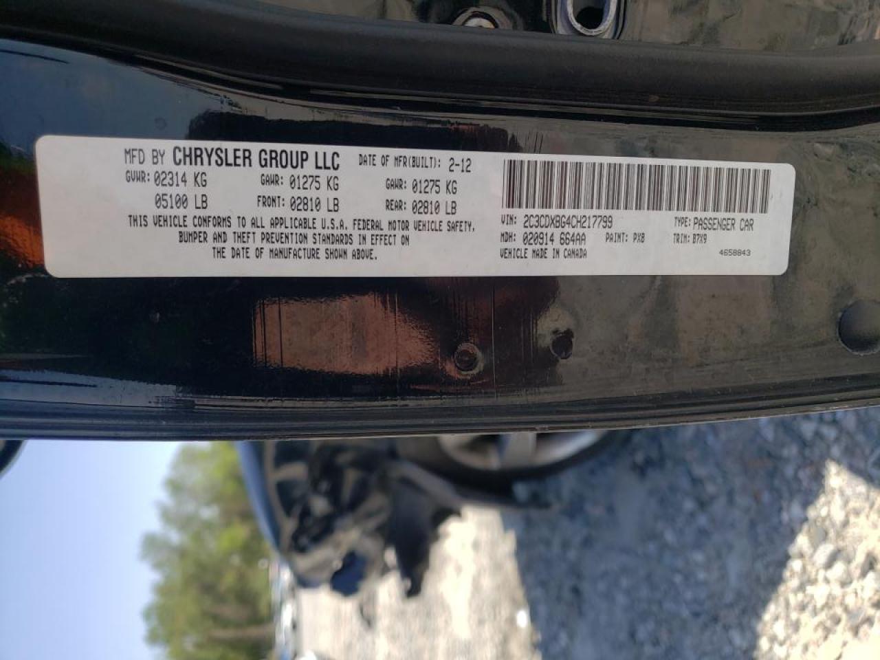 Photo 10 from auction – 2012 DODGE CHARGER SE with VIN 2C3CDXBG4CH217799