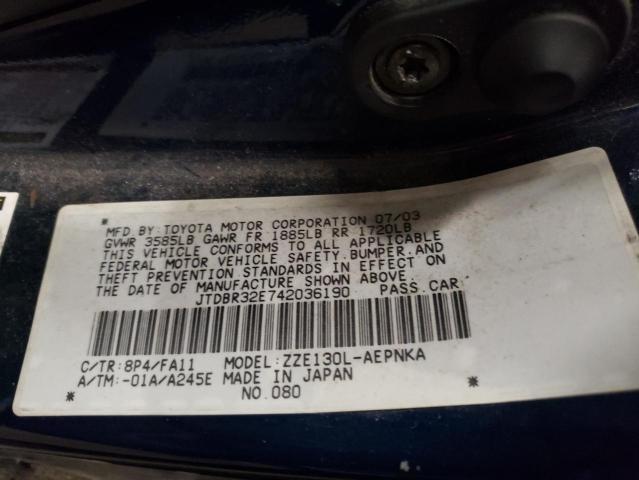 TOYOTA COROLLA CE 2004 with VIN JTDBR32E742036190 - Photo from auction