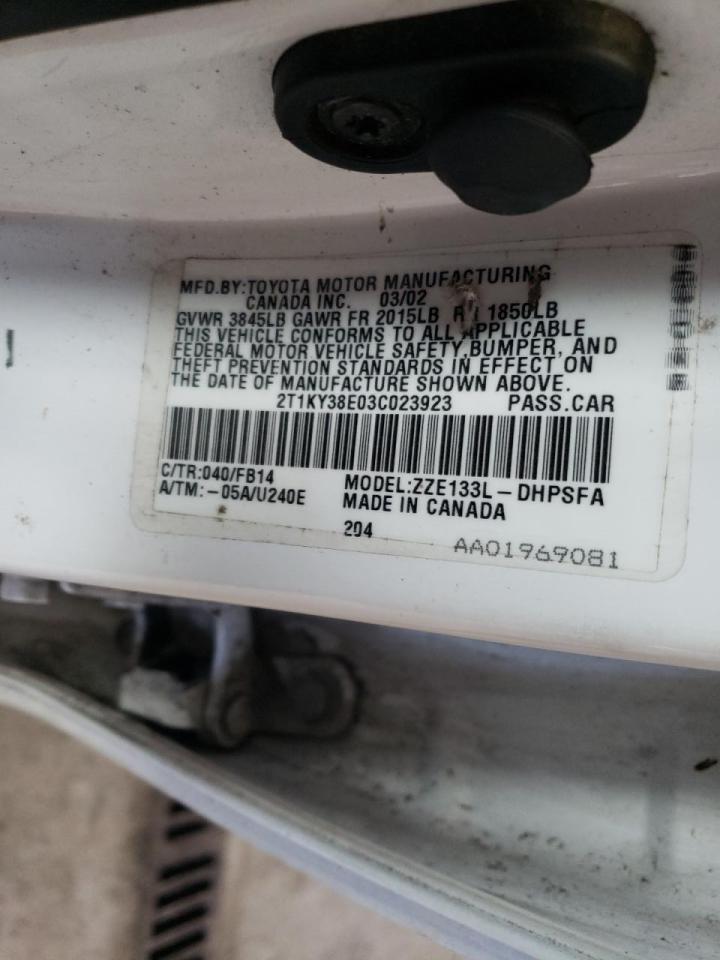 Photo 10 from auction – 2003 TOYOTA COROLLA MA with VIN 2T1KY38E03C023923
