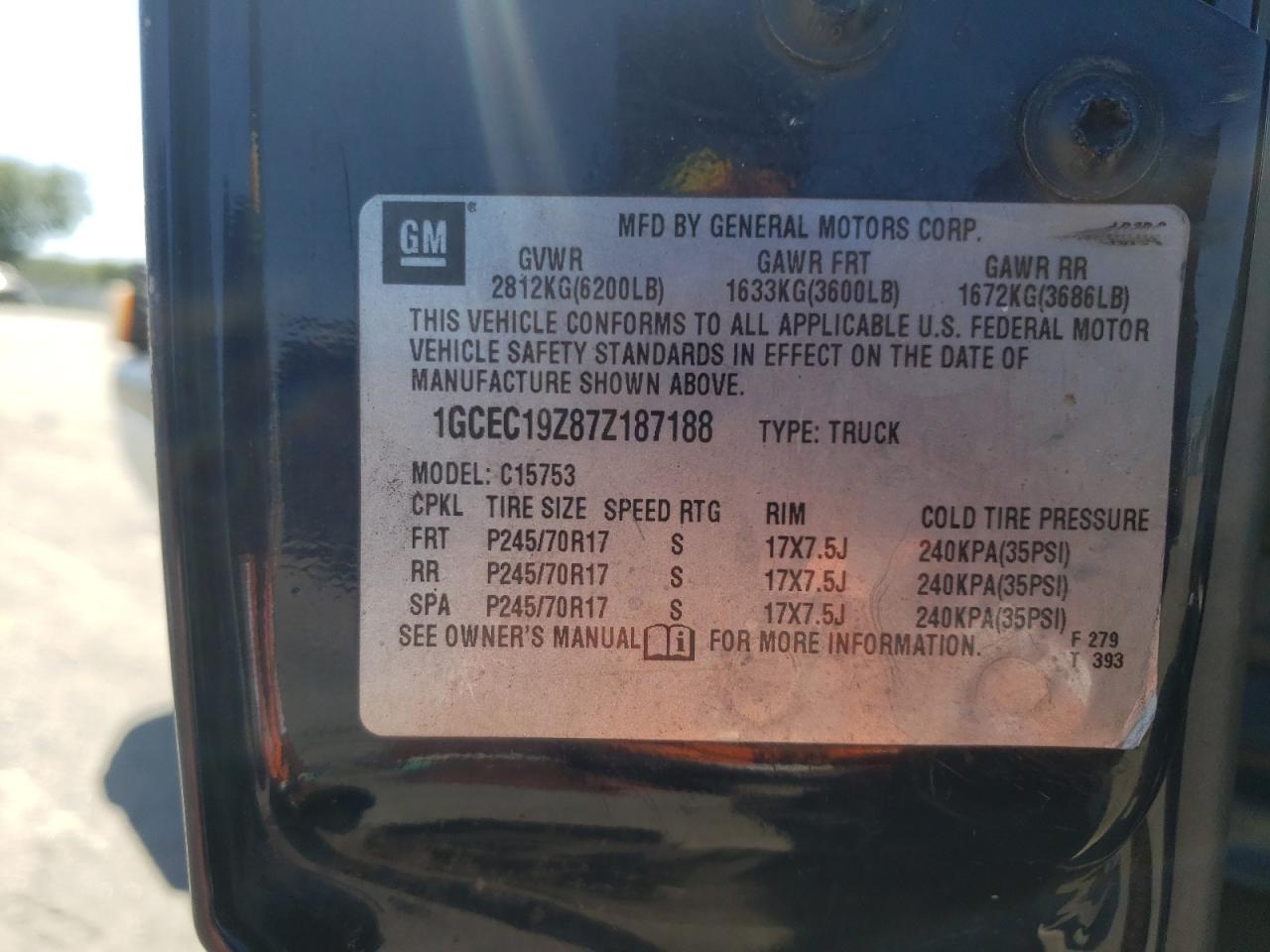 Photo 10 from auction – 2007 CHEVROLET SILVERADO with VIN 1GCEC19Z87Z187188