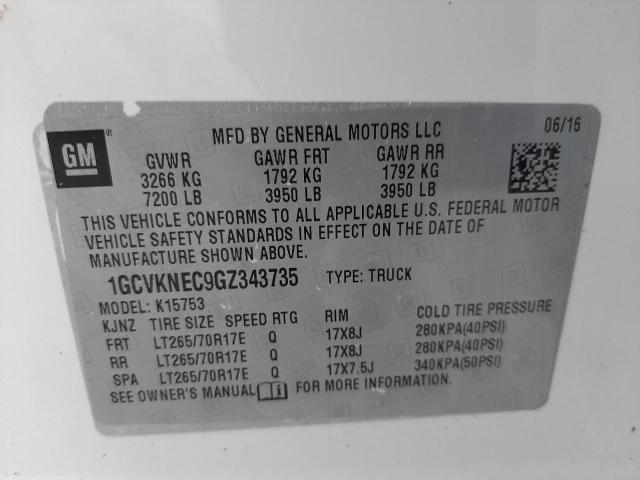 Photo 10 from auction – 2016 CHEVROLET SILVERADO with VIN 1GCVKNEC9GZ343735