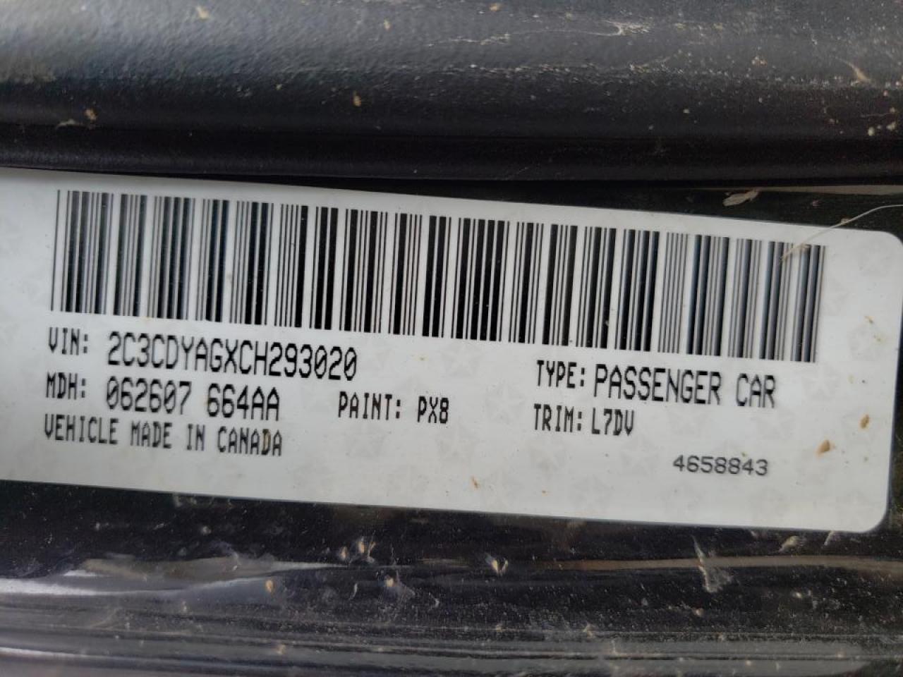 Photo 10 from auction – 2012 DODGE CHALLENGER with VIN 2C3CDYAGXCH293020