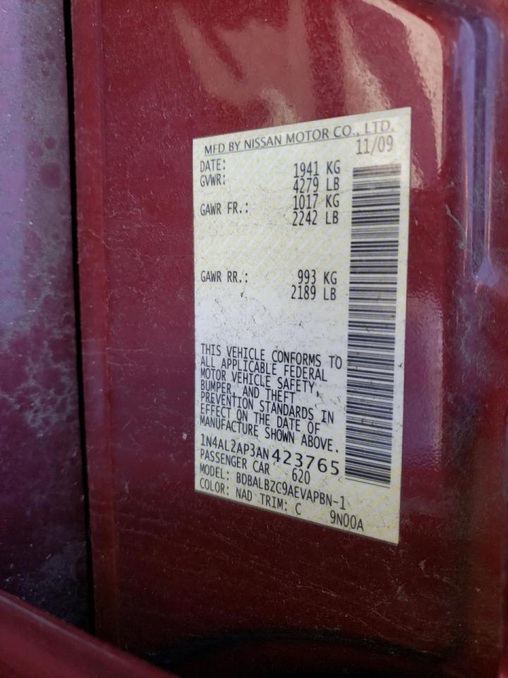 Photo 10 from auction – 2010 NISSAN ALTIMA BAS with VIN 1N4AL2AP3AN423765