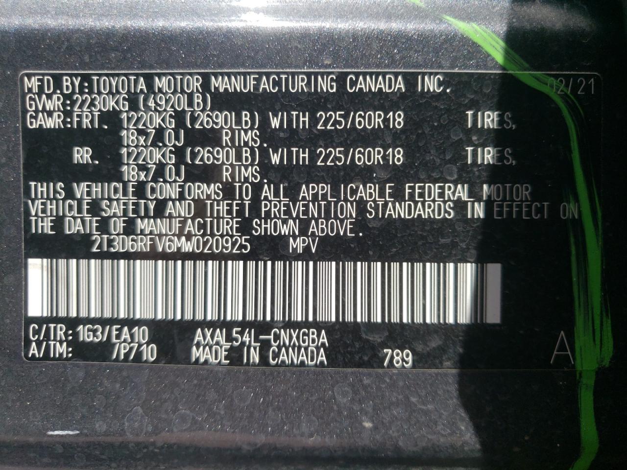 Photo 10 from auction – 2021 TOYOTA RAV4 LIMIT with VIN 2T3D6RFV6MW020925