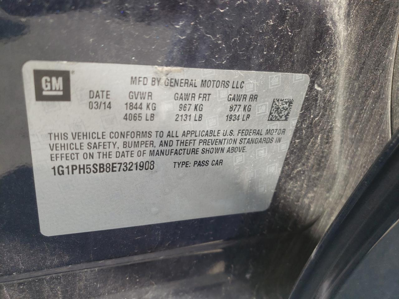Photo 10 from auction – 2014 CHEVROLET CRUZE ECO with VIN 1G1PH5SB8E7321908