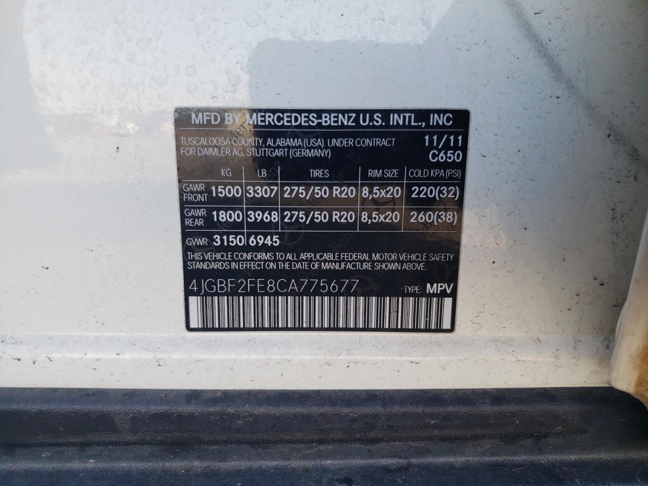 Photo 10 from auction – 2012 MERCEDES-BENZ GL 350 BLU with VIN 4JGBF2FE8CA775677