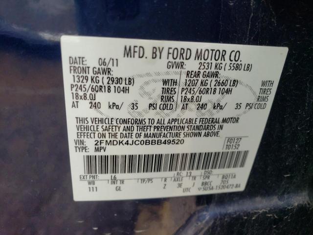 Photo 10 from auction – 2011 FORD EDGE SEL with VIN 2FMDK4JC0BBB49520