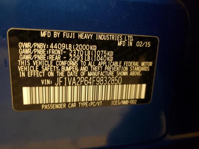Photo 10 from auction – 2015 SUBARU WRX STI with VIN JF1VA2P64F9832850