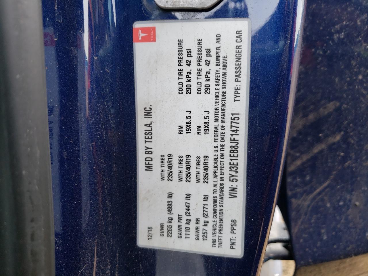 Photo 10 from auction – 2018 TESLA MODEL 3 with VIN 5YJ3E1EB8JF147751