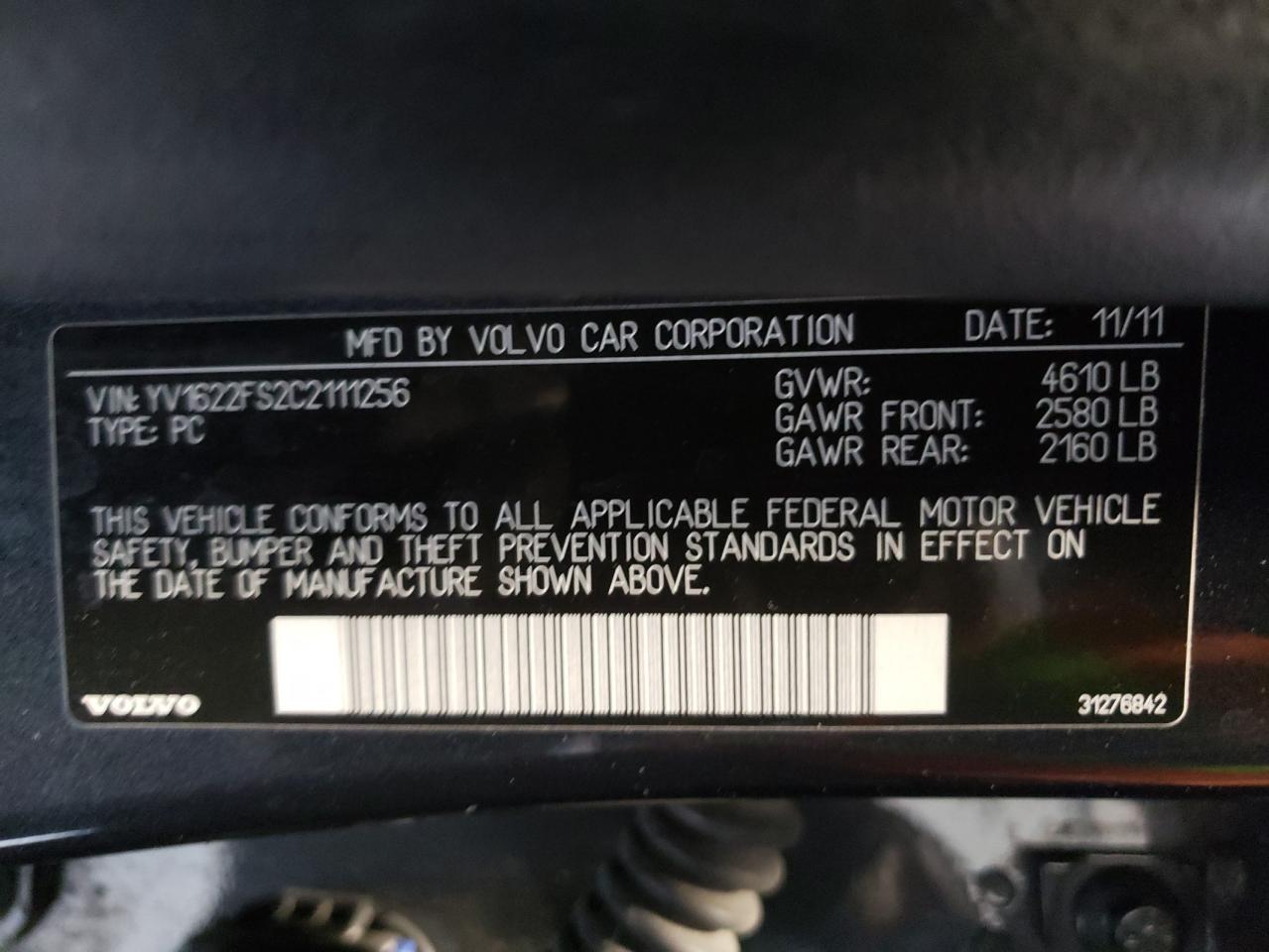 صورة رقم 10 من المزاد - 2012 VOLVO S60 T5 مع VIN YV1622FS2C2111256