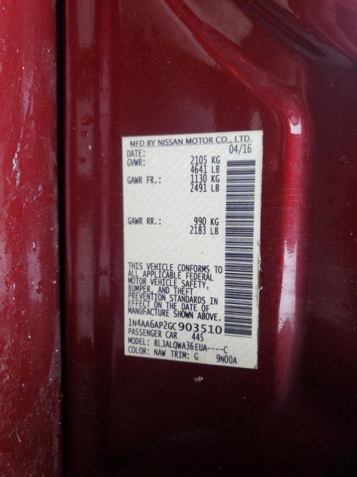 Photo 10 from auction – 2016 NISSAN MAXIMA 3.5 with VIN 1N4AA6AP2GC903510