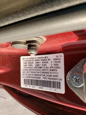 Photo 10 from auction – 2013 HONDA CIVIC LX with VIN 2HGFB2F52DH553464