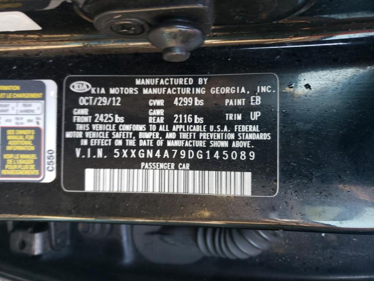 Photo 10 from auction – 2013 KIA OPTIMA EX with VIN 5XXGN4A79DG145089