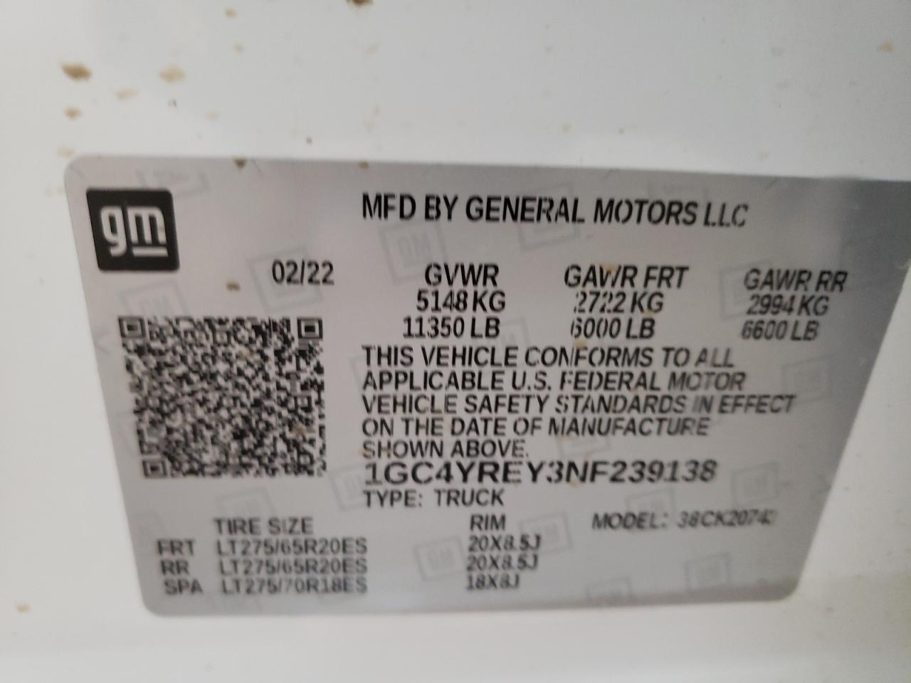 Photo 10 from auction – 2022 CHEVROLET 2500 with VIN 1GC4YREY3NF239138