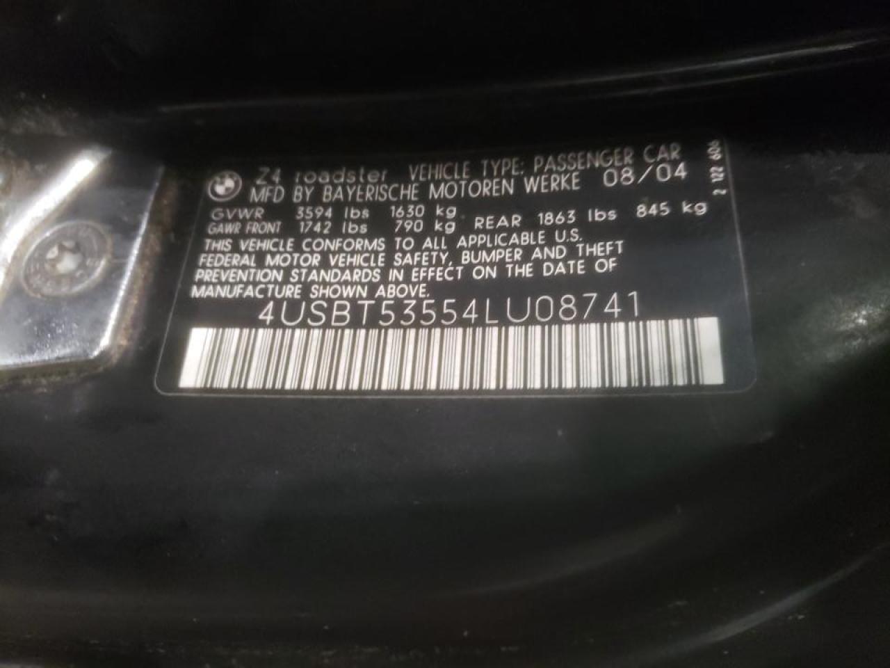 Photo 10 from auction – 2004 BMW Z4 3.0 with VIN 4USBT53554LU08741