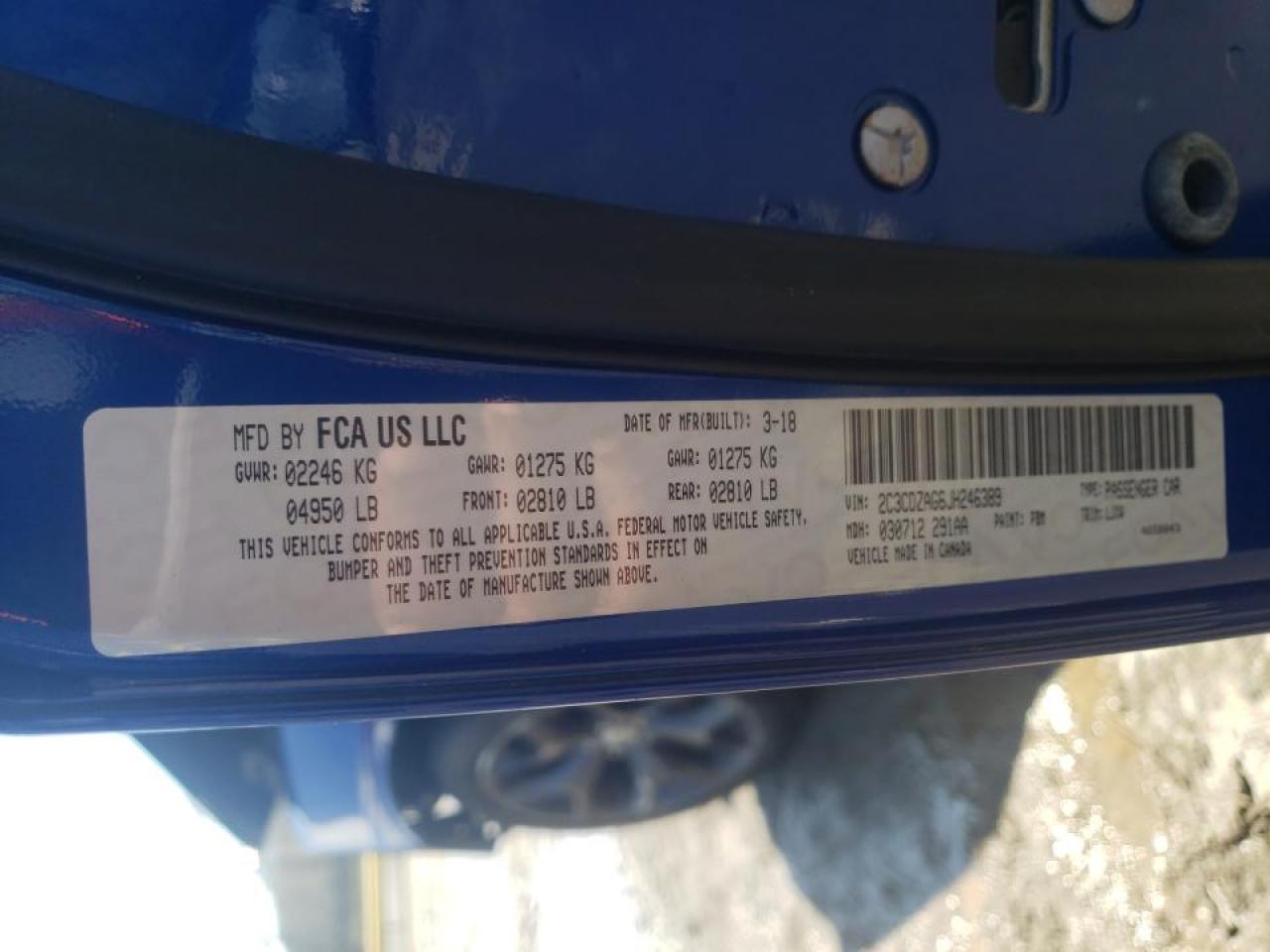 Photo 10 from auction – 2018 DODGE CHALLENGER with VIN 2C3CDZAG6JH246389