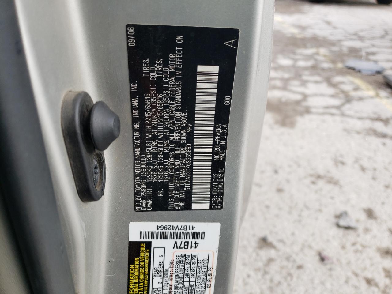 Photo 10 from auction – 2006 TOYOTA SIENNA CE with VIN 5TDZA23C76S555880
