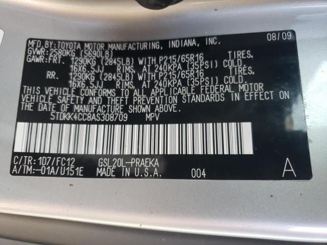 Photo 10 from auction – 2010 TOYOTA SIENNA CE with VIN 5TDKK4CC8AS308709