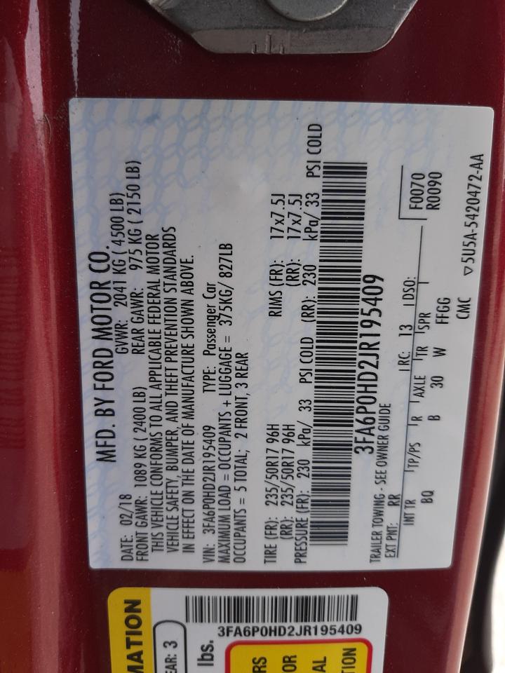 Photo 10 from auction – 2018 FORD FUSION SE with VIN 3FA6P0HD2JR195409