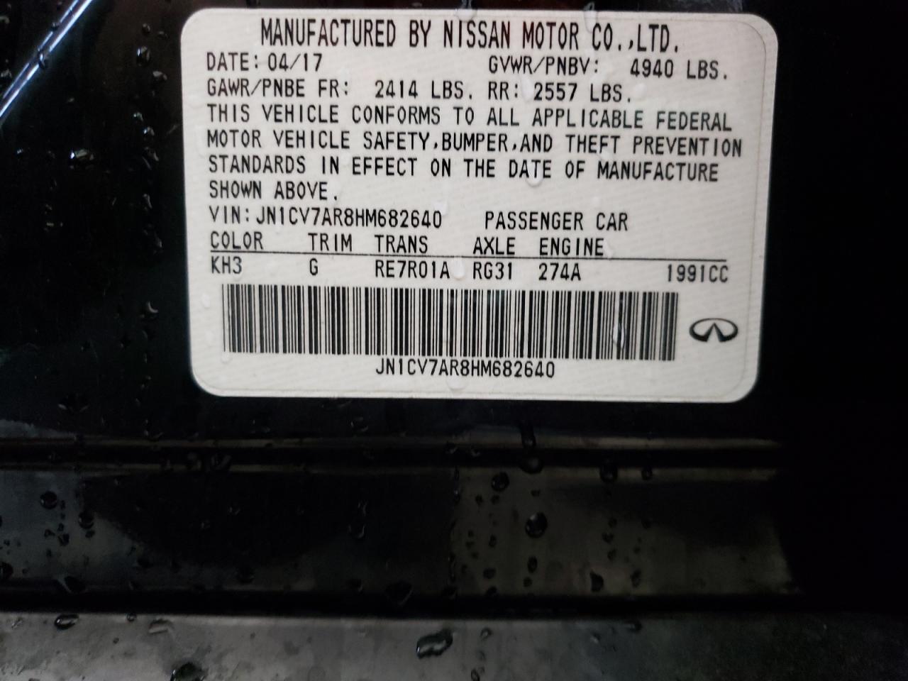 Photo 10 from auction – 2017 INFINITI Q50 BASE with VIN JN1CV7AR8HM682640