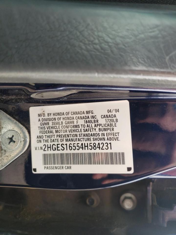 Photo 10 from auction – 2004 HONDA CIVIC LX with VIN 2HGES16554H584231