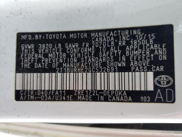 Photo 10 from auction – 2016 TOYOTA COROLLA L with VIN 2T1BURHE2GC532691