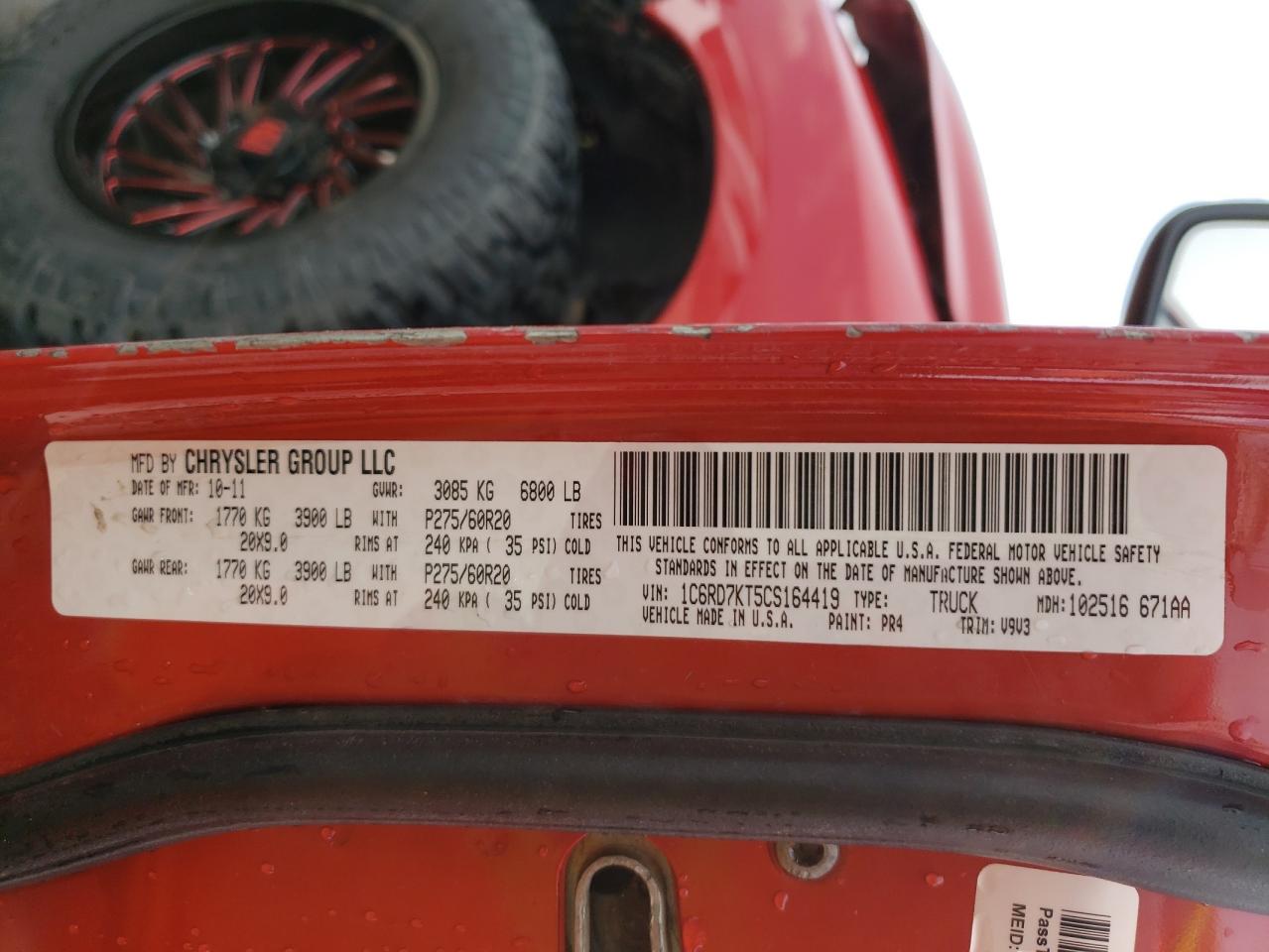 Photo 10 from auction – 2012 DODGE RAM 1500 S with VIN 1C6RD7KT5CS164419