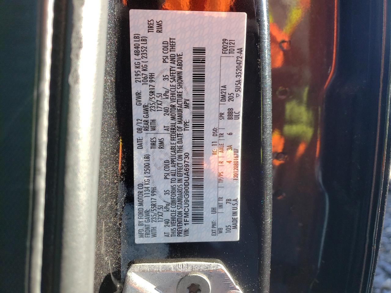 Photo 10 from auction – 2013 FORD ESCAPE SE with VIN 1FMCU9G90DUA69730