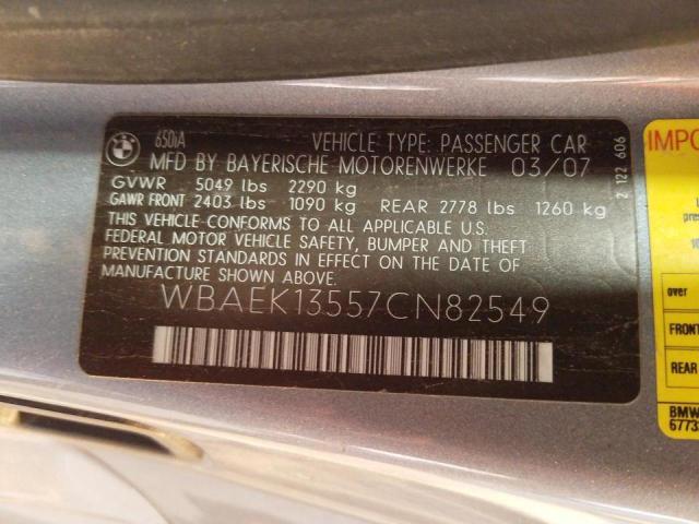 Photo 10 from auction – 2007 BMW 650 I with VIN WBAEK13557CN82549