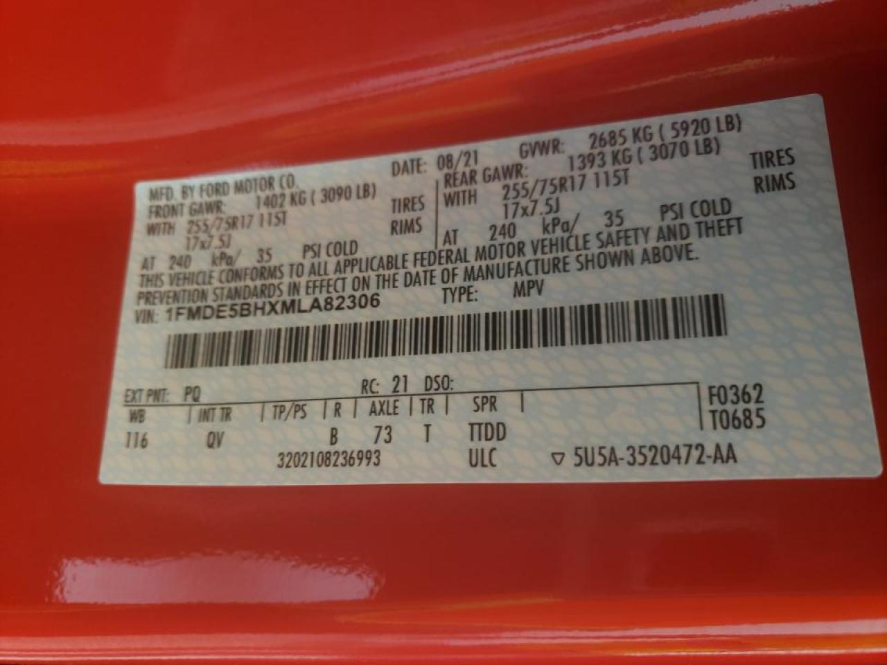 Photo 16 from auction – 2021 FORD BRONCO BAS with VIN 1FMDE5BHXMLA82306