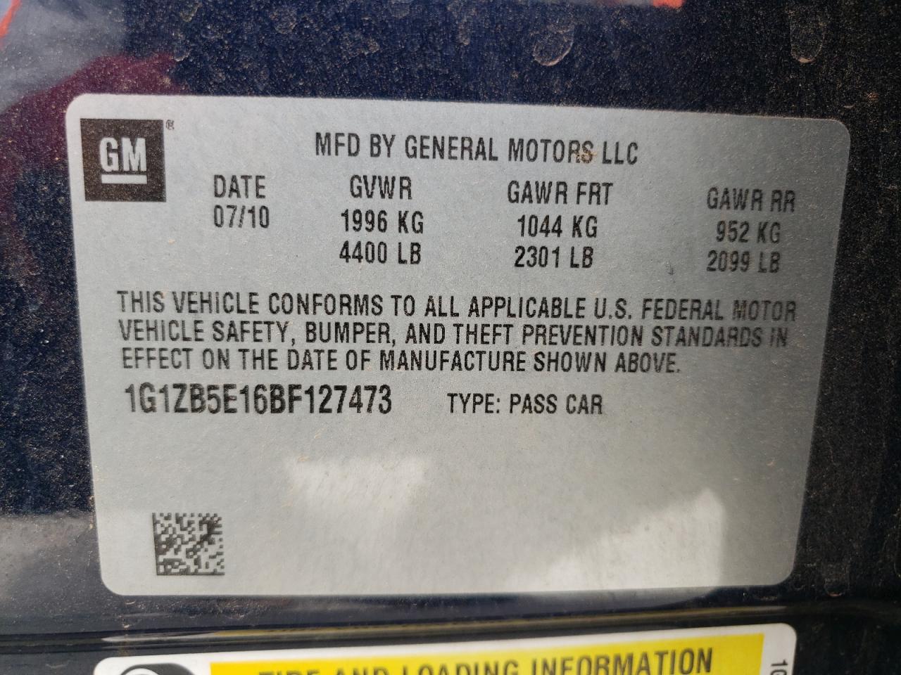 Photo 10 from auction – 2011 CHEVROLET MALIBU LS with VIN 1G1ZB5E16BF127473