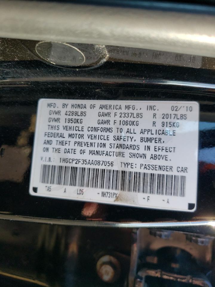 Photo 10 from auction – 2010 HONDA ACCORD LX with VIN 1HGCP2F35AA087056