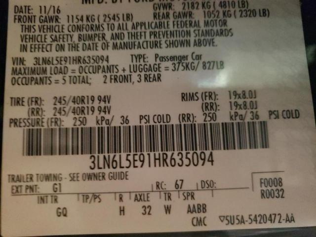 Photo 10 from auction – 2017 LINCOLN MKZ RESERV with VIN 3LN6L5E91HR635094