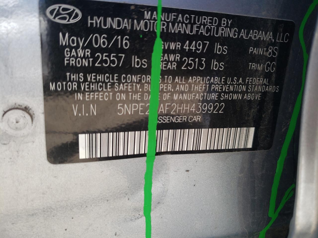 Photo 10 from auction – 2017 HYUNDAI SONATA SE with VIN 5NPE24AF2HH439922