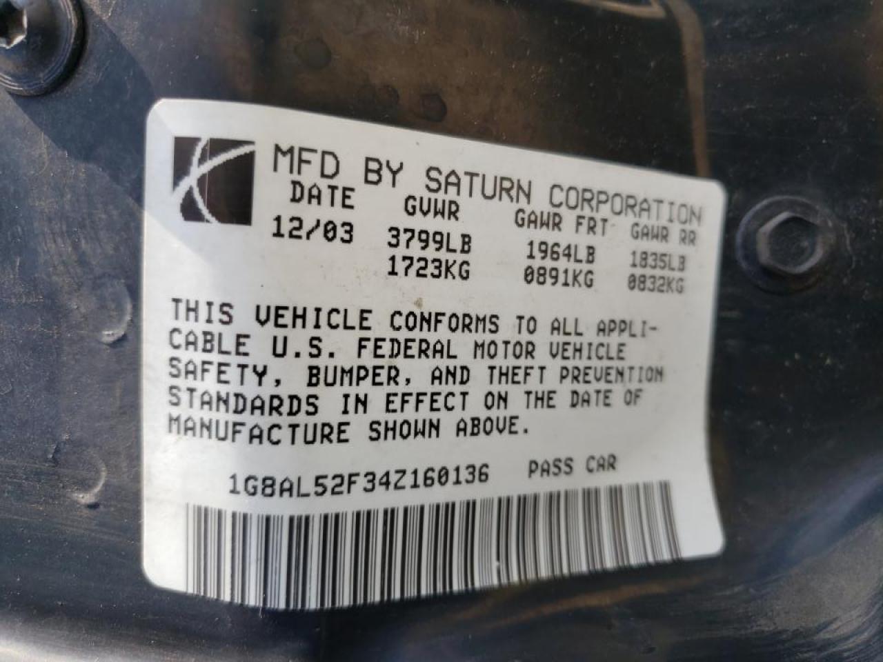 Photo 10 from auction – 2004 SATURN ION LEVEL with VIN 1G8AL52F34Z160136