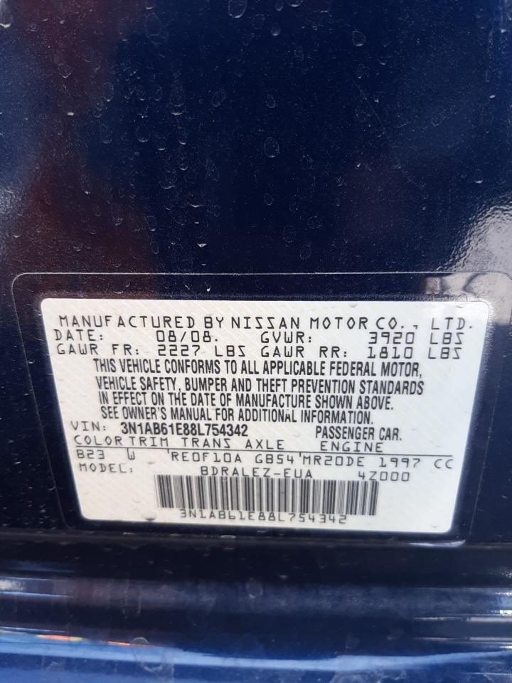 Photo 10 from auction – 2008 NISSAN SENTRA 2.0 with VIN 3N1AB61E88L754342