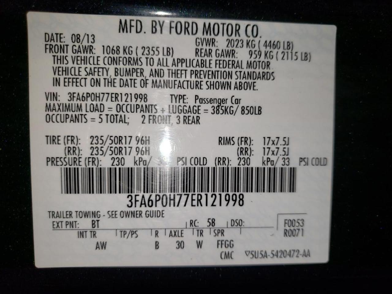 Photo 10 from auction – 2014 FORD FUSION SE with VIN 3FA6P0H77ER121998