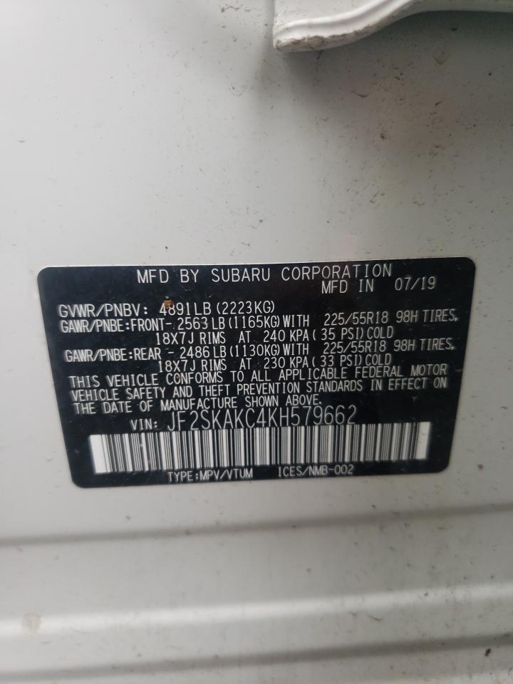 Photo 10 from auction – 2019 SUBARU FORESTER S with VIN JF2SKAKC4KH579662