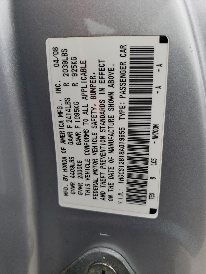 Photo 10 from auction – 2008 HONDA ACCORD EXL with VIN 1HGCS12818A019955