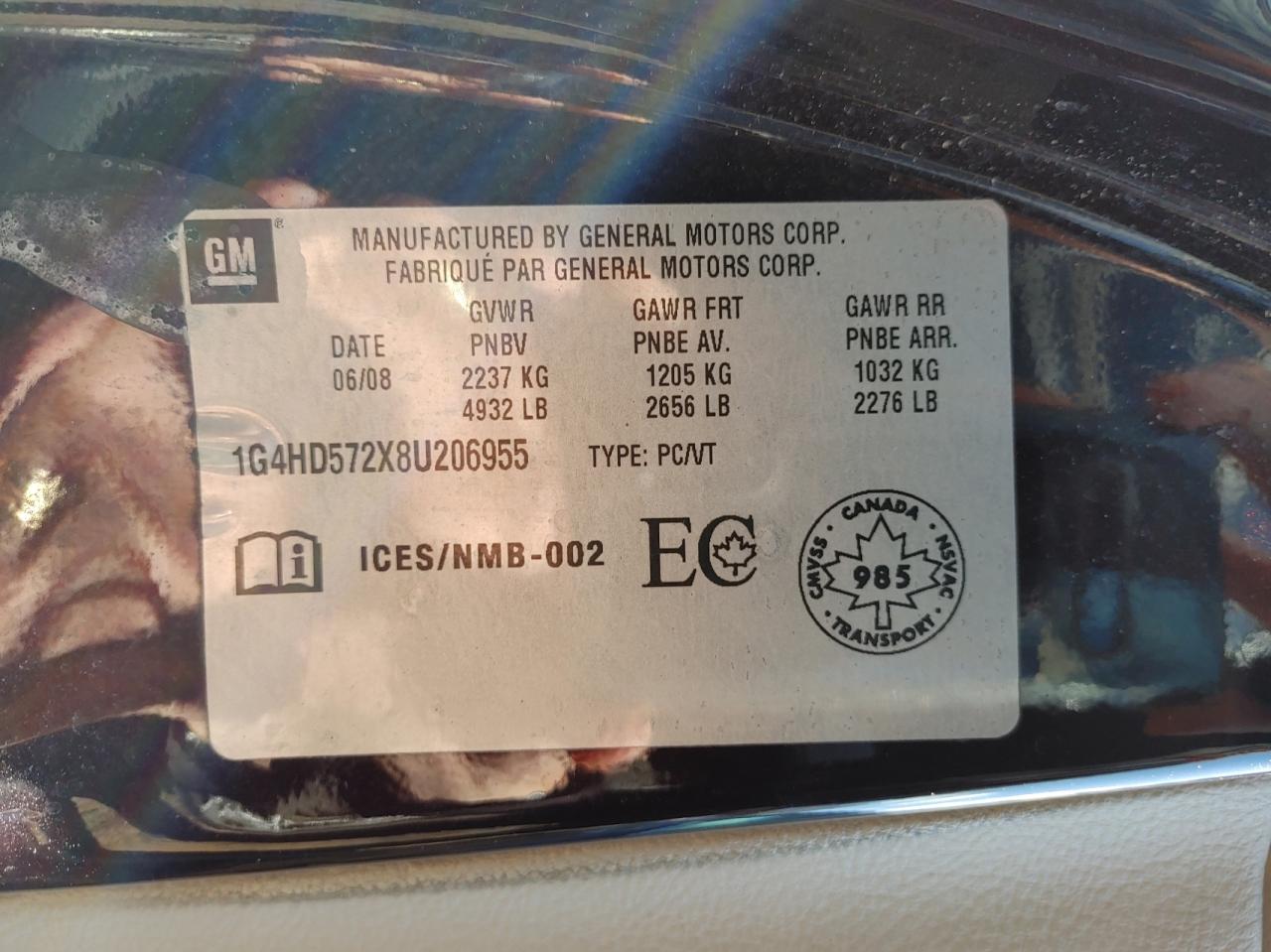 Photo 10 from auction – 2008 BUICK LUCERNE CX with VIN 1G4HD572X8U206955